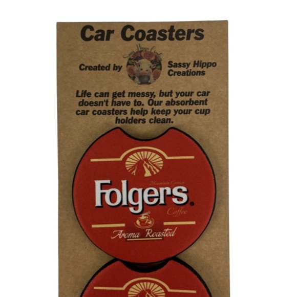 Car Coasters Folgers Coffee Set of 2 Neoprene Absorbent by Sassy Hippo Creations - Picture 7 of 9